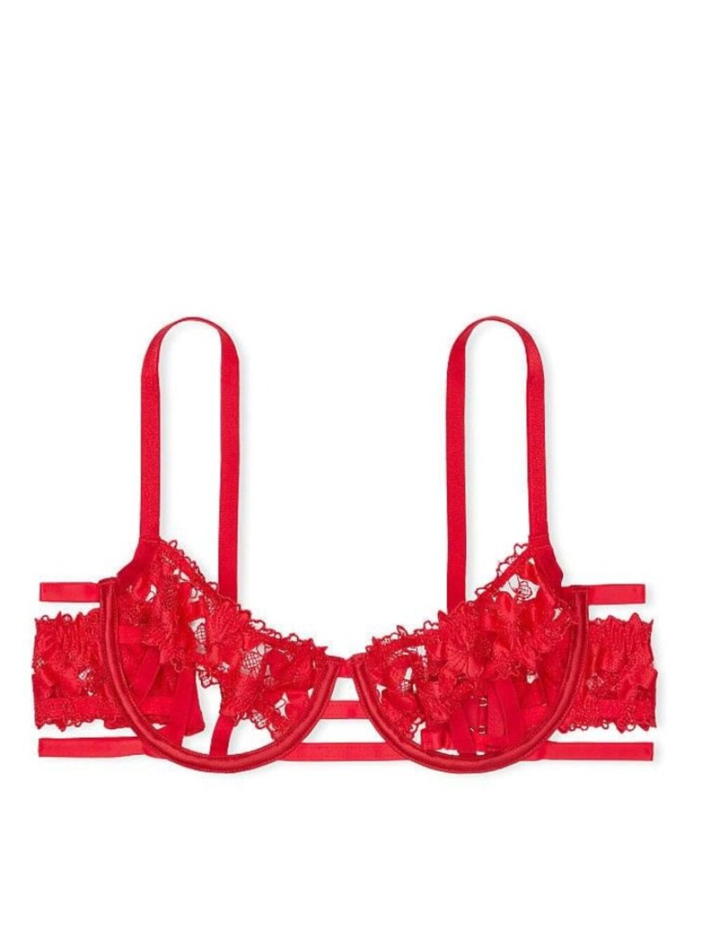 New! Victoriaโs Secret Satin Ziggy Floral Open Cup Bra 34DD 3434926